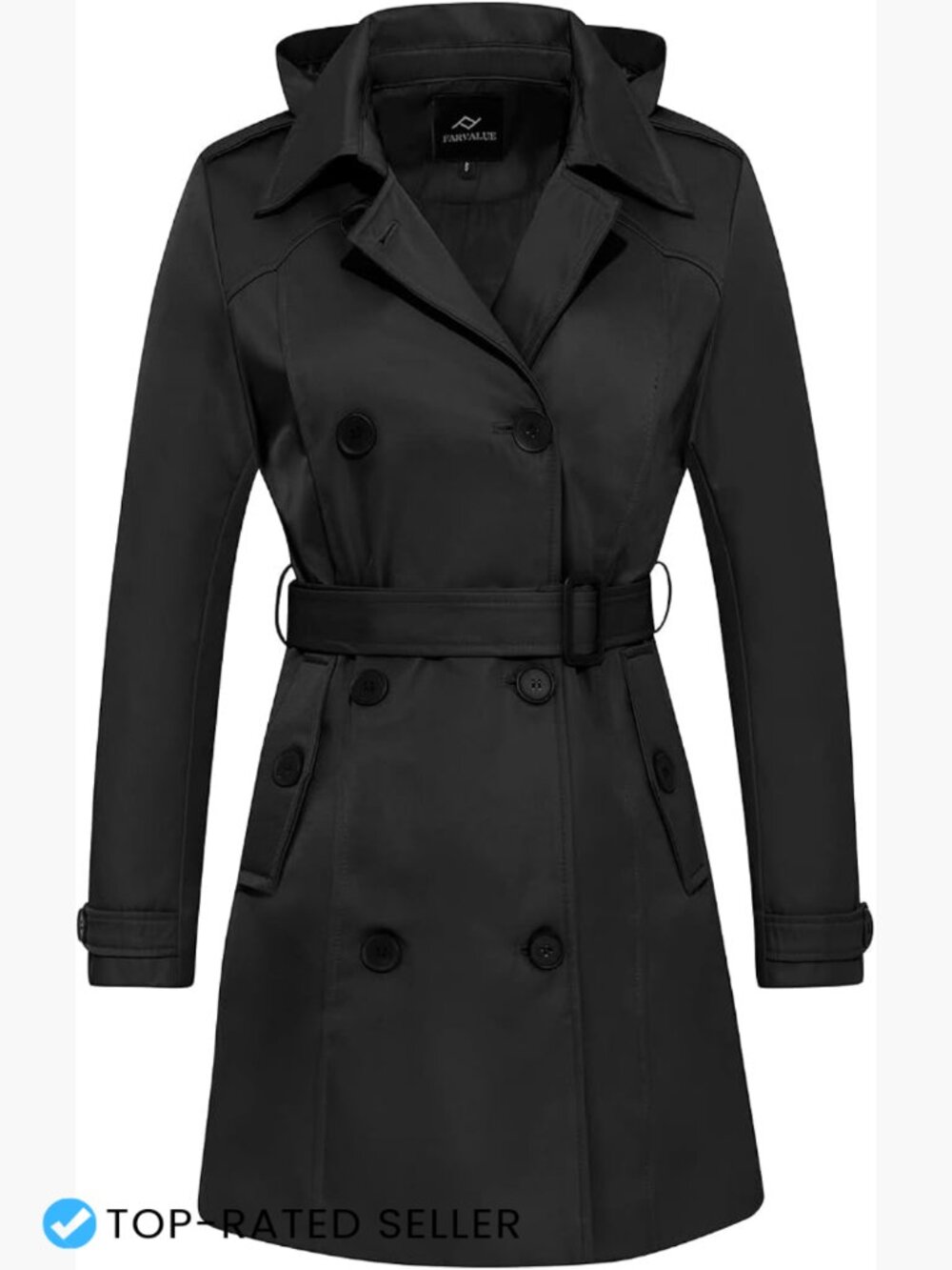 Classic Double Breasted Trench Coat Waterproof Windbreaker Belted Overcoat